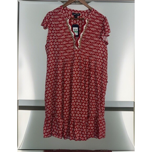 NWT Nautica Women's Red V Neck Crochet Shift Dress Size Large - Picture 1 of 9